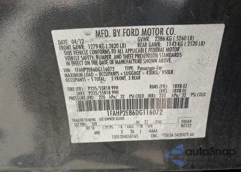 2013 Ford Taurus Sel из США, поврежденный, VIN 1FAHP2E86DG116072